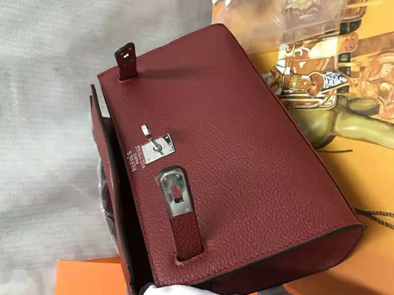 Hermes Pochette Kelly Togo Leather Silver Hardware Burgundy 6