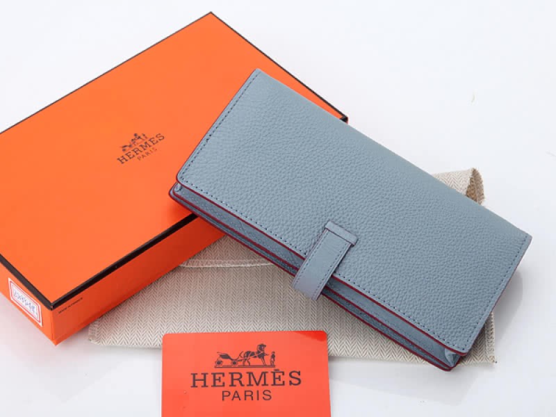 Hermes Dogon Togo Original Calfskin Bearn Japonaise Bi-Fold Wallet Light Blue 2
