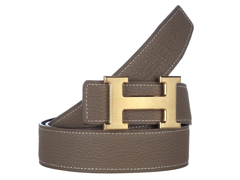 Hermes Togo Leather Wide Belt With Gold H Buckle Khaki 2