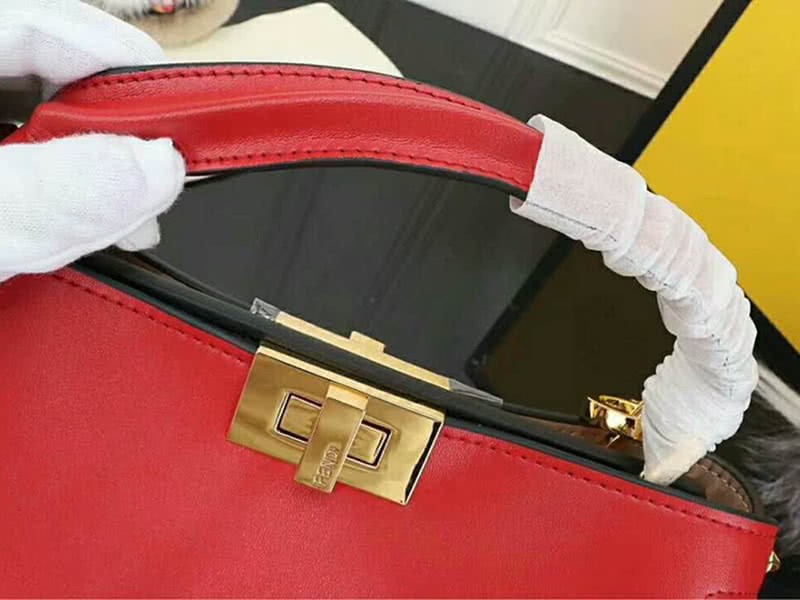 Fendi Peekaboo Essential Calfskin Leather Bag Red 6