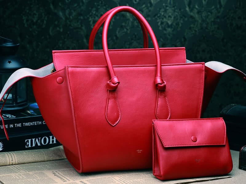 Celine Tie Nano Top Handle Bag Leather Red 2