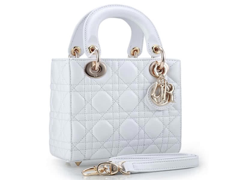 Dior Lady Dior Nano Leather Bag Gold Hardware White 2