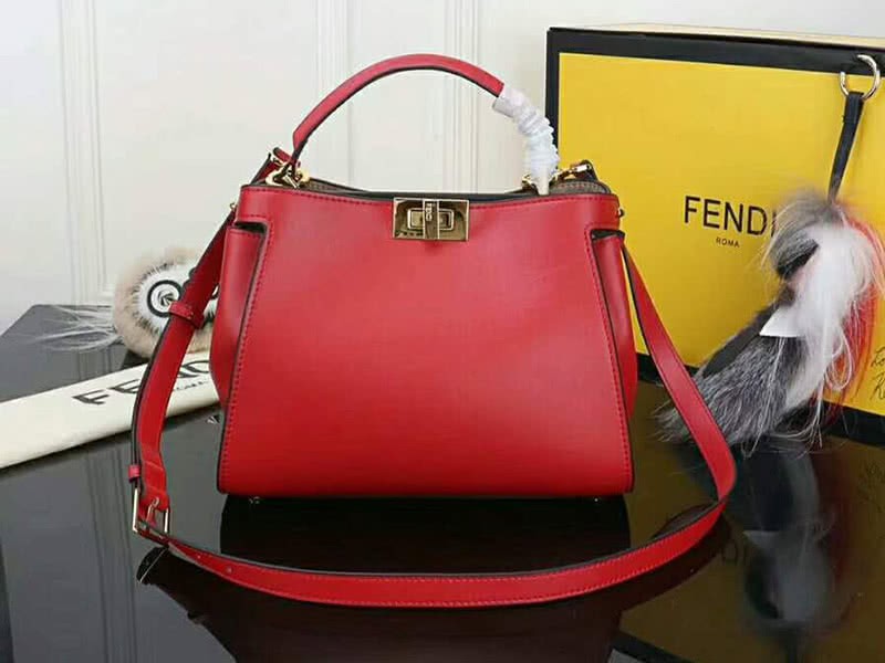 Fendi Peekaboo Essential Calfskin Leather Bag Red 1