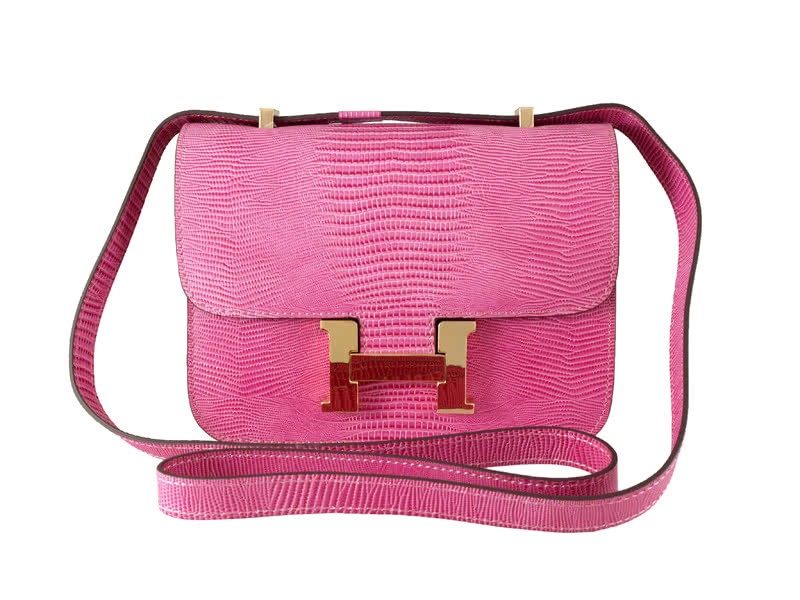 Hermes Constance 23 Single Shoulder Bag Lizard Leather Pink 1