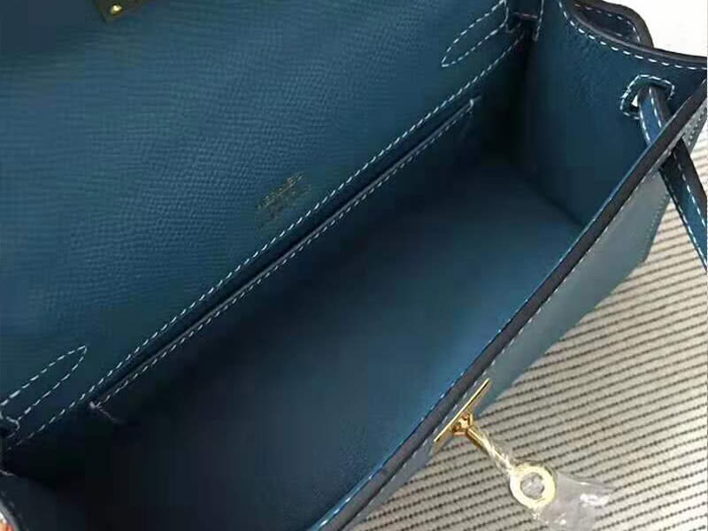Hermes Epsom Mini Kelly Pochette Gold Hardware Blue 7