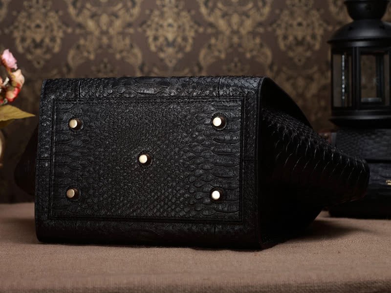 Celine Tie Nano Top Handle Bag Leather Black Python 5