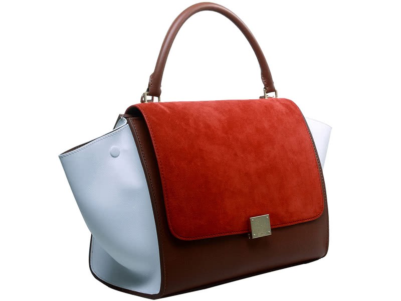 Celine Trapeze Shoulder Bag Multicolor Calfskin Red Brown White 2