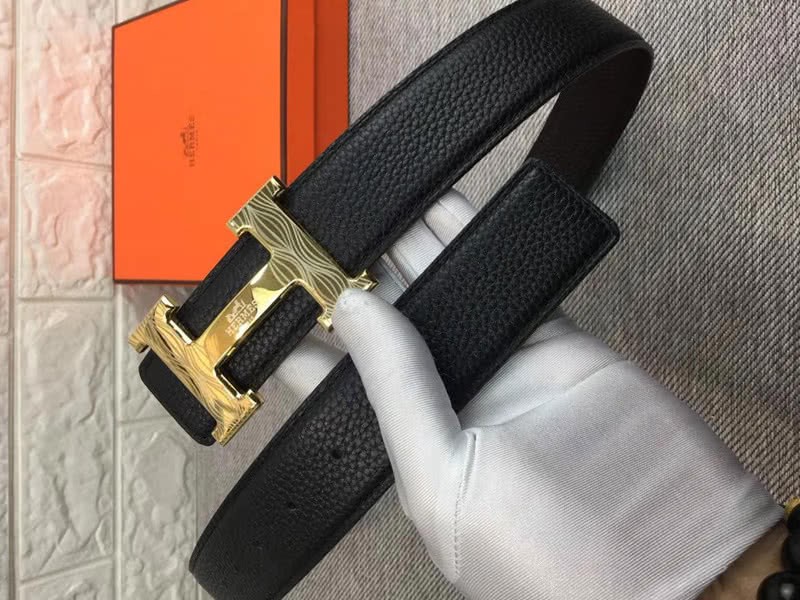 Hermes Shiny Silver H Belt Buckle & Reversible Leather Strap Black 8