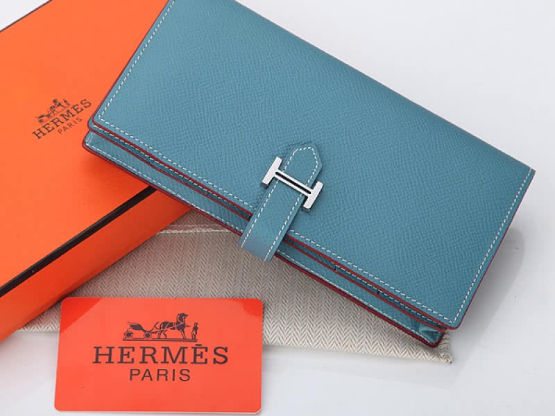 Hermes Epsom Original Calfskin Bearn Japonaise Bi-Fold Wallet Light Blue 1