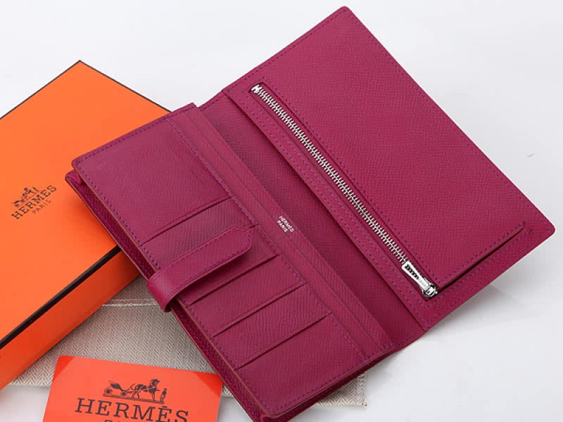Hermes Epsom Original Calfskin Bearn Japonaise Bi-Fold Violet Red 4