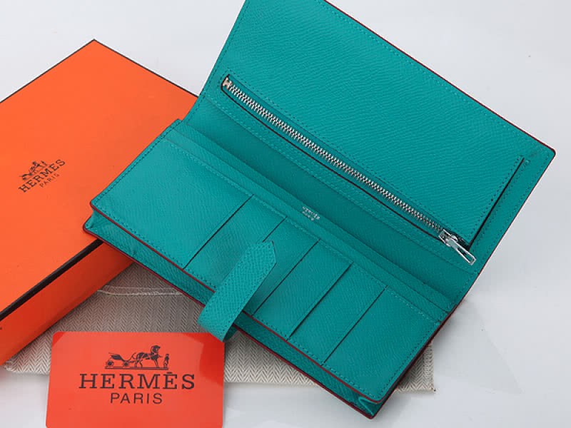 Hermes Epsom Original Calfskin Bearn Japonaise Bi-Fold Wallet Turquoise 4