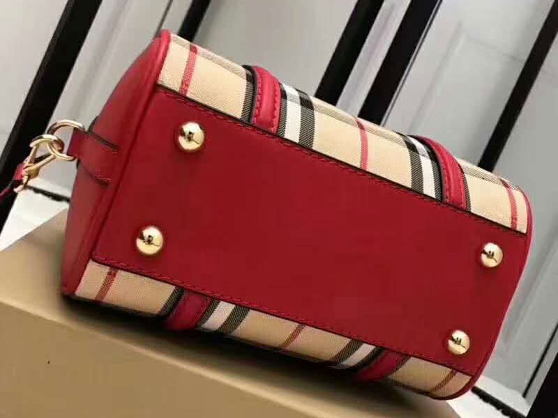 Burberry Boston Bag In Vintage Check And Leather Red 6