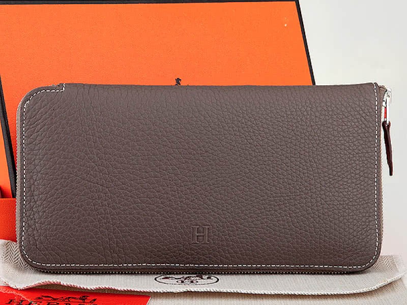 Hermes Zipper Wallet Original Leather Grey 1