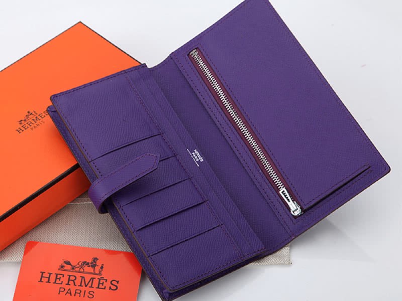 Hermes Epsom Original Calfskin Bearn Japonaise Bi-Fold Wallet Purple 4