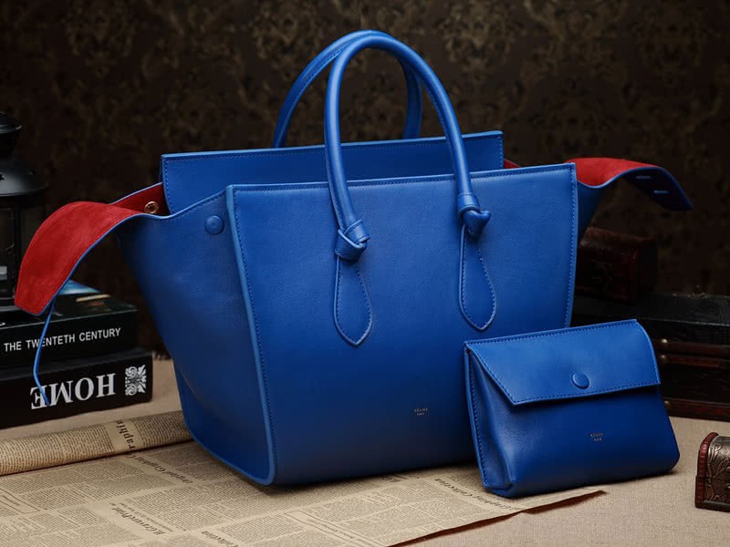 Celine Tie Nano Top Handle Bag Leather Blue 2