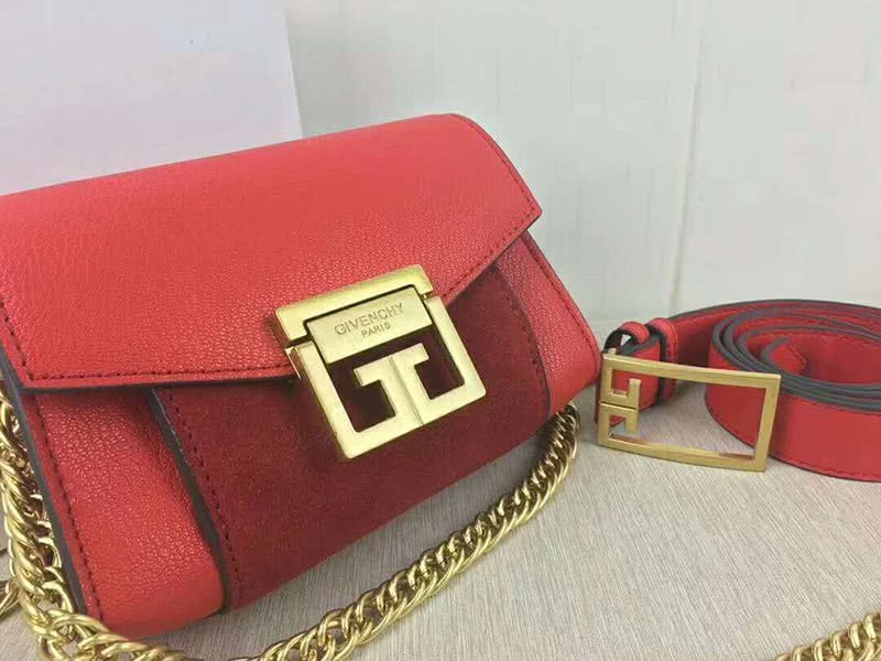 Givenchy Small gv3 Bag In Grained Leather And Suede Red 2
