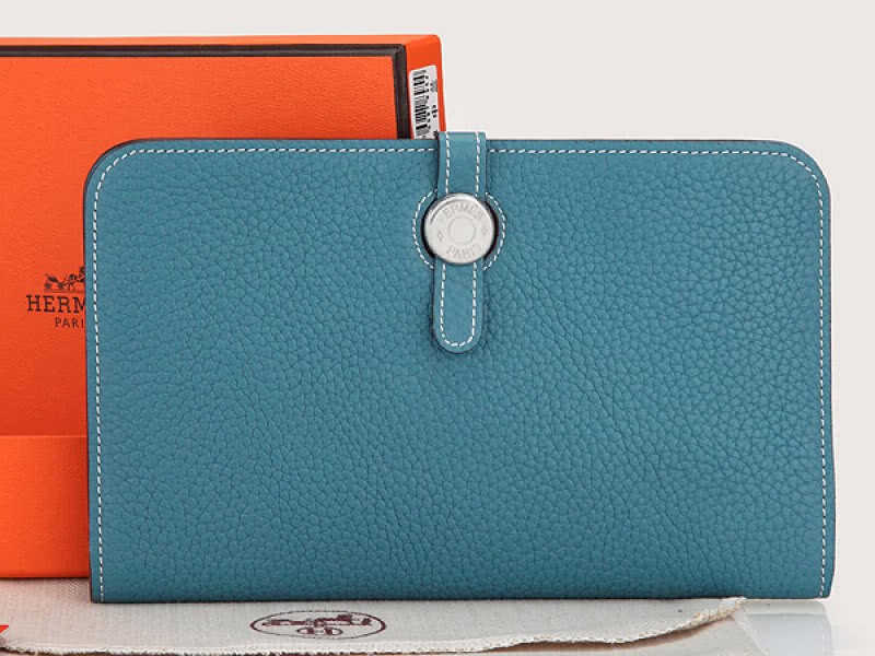 Hermes Dogon Togo Original Leather Combined Wallet Medium Blue 1