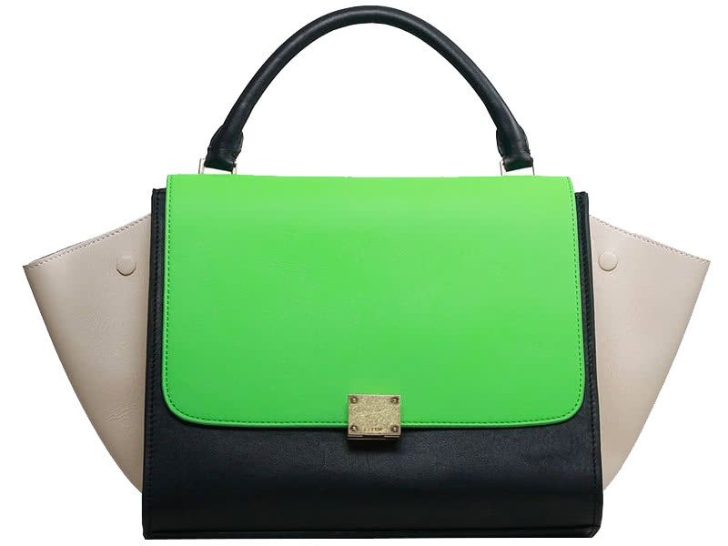 Celine Trapeze Shoulder Bag Multicolor Calfskin Green Black Cream 1