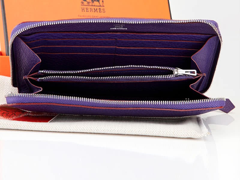 Hermes Zipper Wallet Original Leather Purple 3