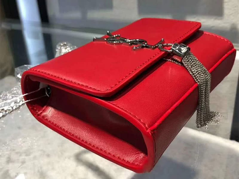 Saint Laurent Kate Chain Wallet Calfskin Leather Red 6