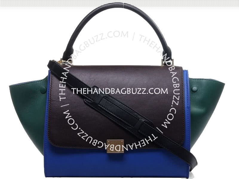 Celine Trapeze Shoulder Bag Multicolor Calfskin Brownish Blue Green 1