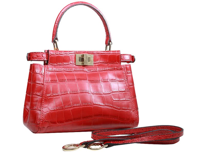 Fendi Iconic Mini Peekaboo Bag In Croco Leather Red 2