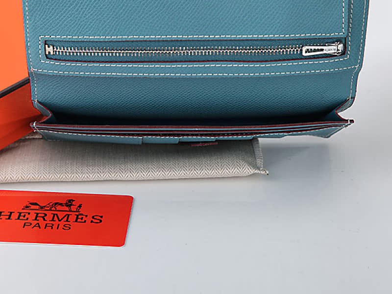 Hermes Epsom Original Calfskin Bearn Japonaise Bi-Fold Wallet Light Blue 7