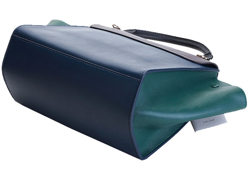 Celine Trapeze Shoulder Bag Multicolor Calfskin Choco Navy Green 6