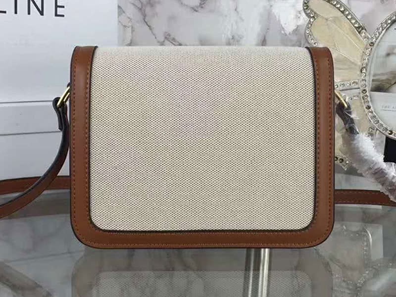 Celine Large Triomphe Bag In Textile And Natural Calfskin Brown 3