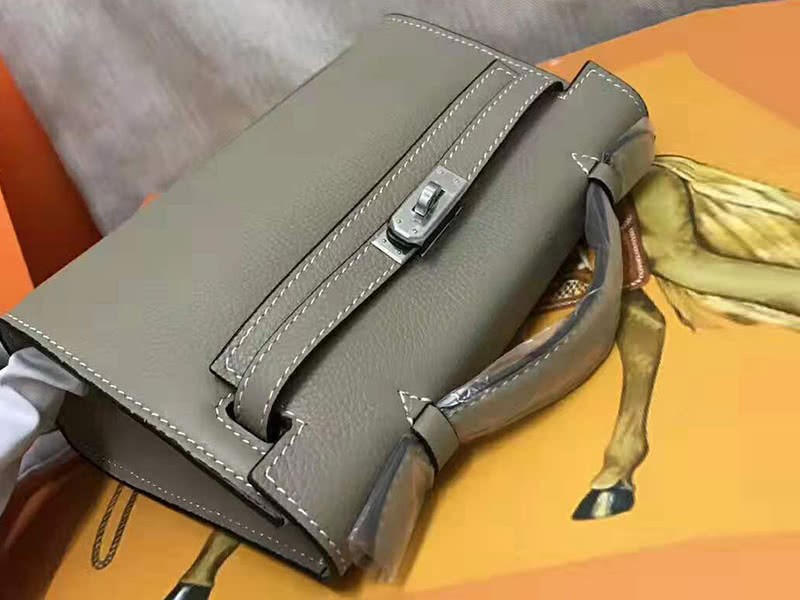 Hermes Pochette Kelly Togo Leather Silver Hardware Grey 4