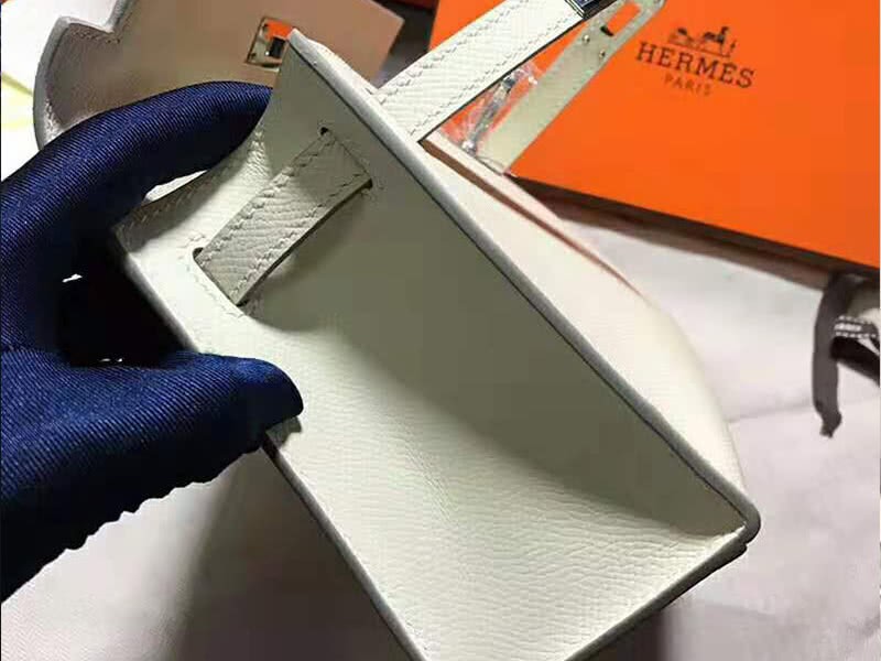 Hermes Epsom Mini Kelly Pochette Silver Hardware White 6