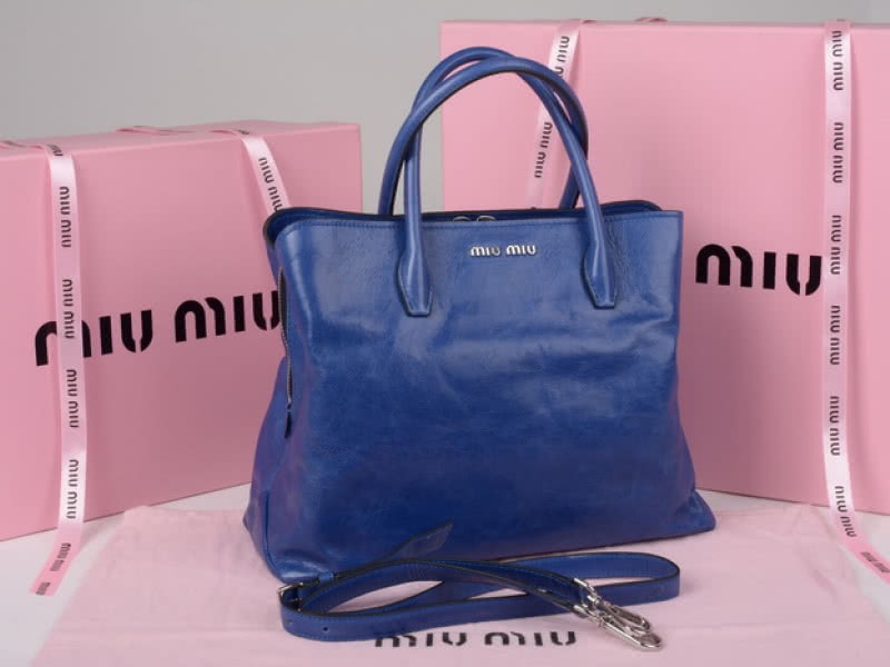 Miu Miu Glazed Leather Tote Blue 1