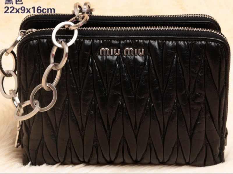 Miu Miu Glazed Matelasse Leather Mini Shoulder Bag Black 1
