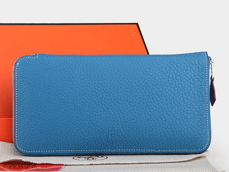 Hermes Zipper Wallet Original Leather Medium Blue 1