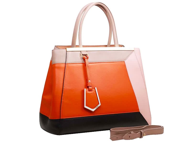 Fendi 2jours Calfskin Tote Bag In Patchwork Leather Orange 2