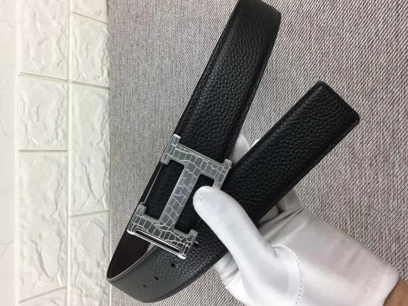 Hermes Silver H Belt Buckle & Reversible Leather Strap Black 5