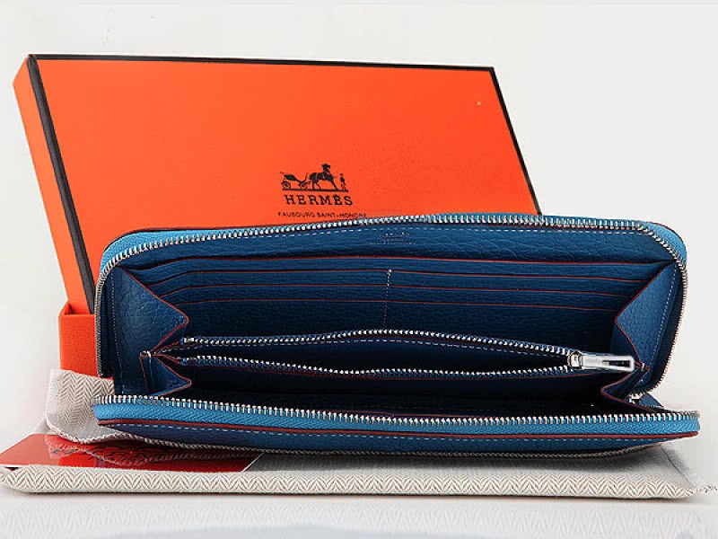 Hermes Zipper Wallet Original Leather Medium Blue 3