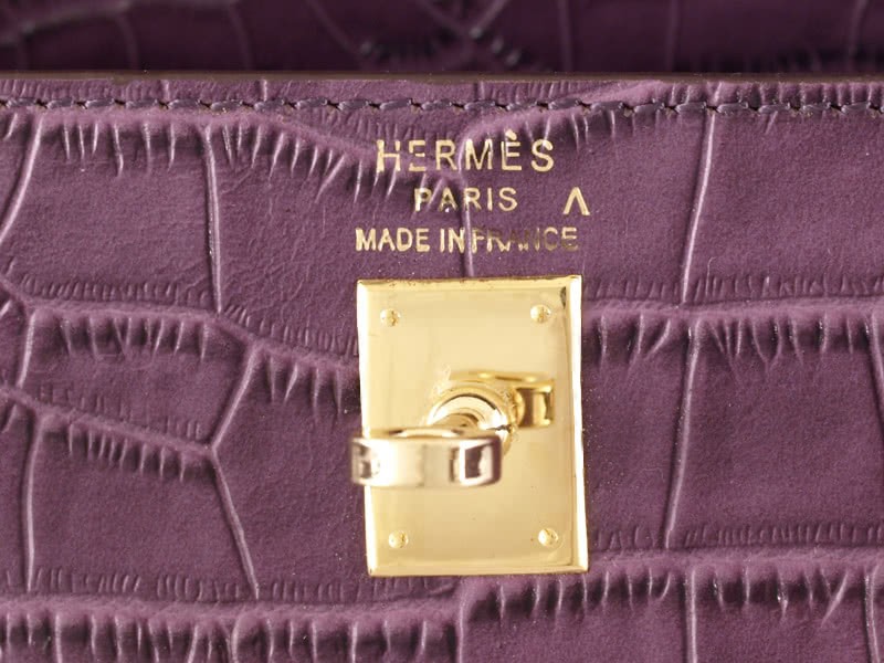 Hermes Matte Kelly Pochette Crocodile Purple 9