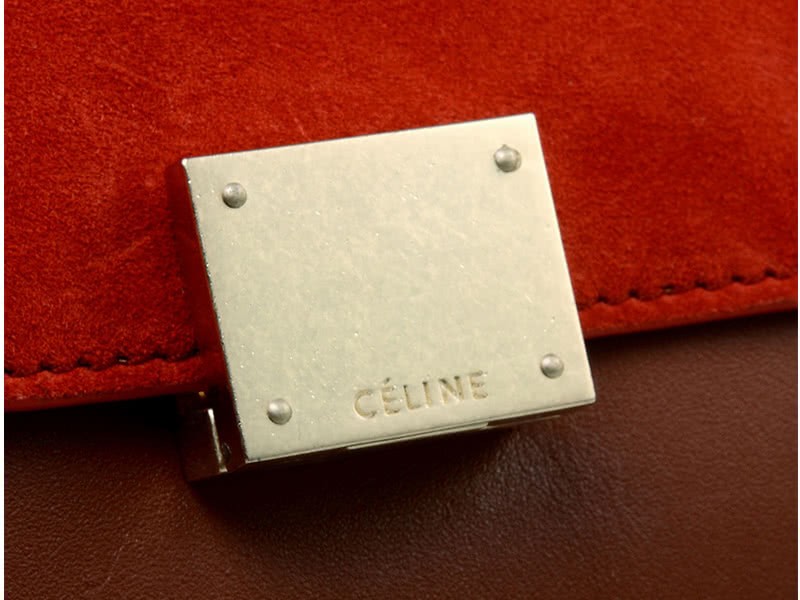 Celine Trapeze Shoulder Bag Multicolor Calfskin Red Brown White 5