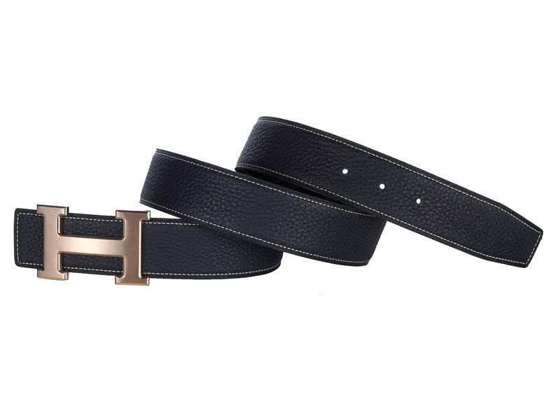 Hermes Togo Leather Belt With Everose H Buckle Black 3