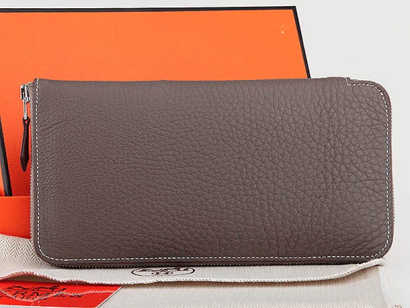 Hermes Zipper Wallet Original Leather Grey 2