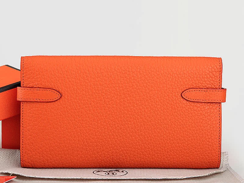 Hermes Dogon Togo Original Leather Kelly Long Wallet Orange 2