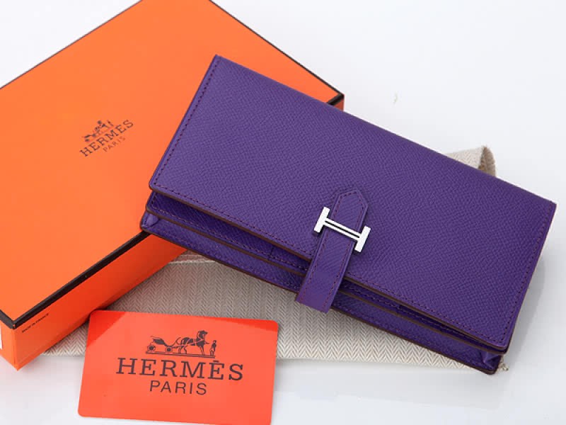 Hermes Epsom Original Calfskin Bearn Japonaise Bi-Fold Wallet Purple 1