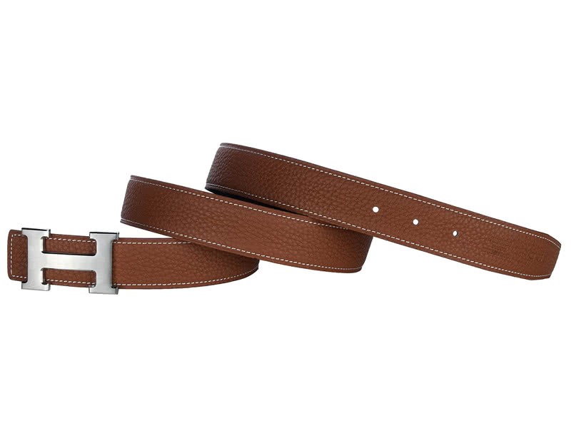 Hermes Togo Leather Belt With Silver H Buckle Brown 3