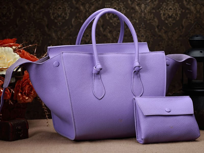 Celine Tie Nano Top Handle Bag Leather Purple 2