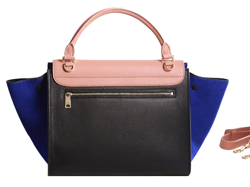 Celine Trapeze Shoulder Bag Multicolor Calfskin Pink Black Suede Blue 3