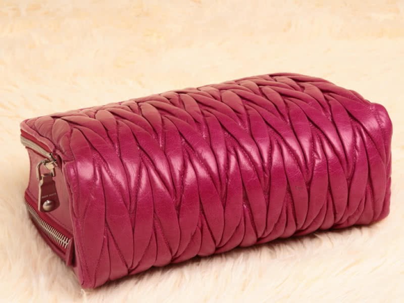 Miu Miu Glazed Matelasse Leather Mini Shoulder Bag Hot Pink 4