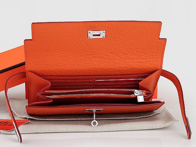 Hermes Dogon Togo Original Leather Kelly Long Wallet Orange 3
