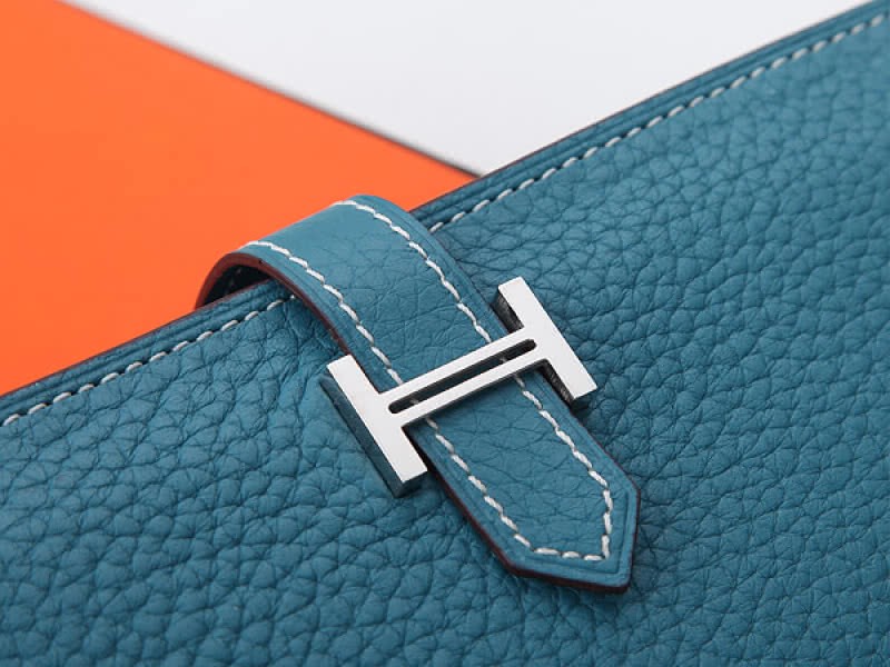 Hermes Dogon Togo Original Calfskin Bearn Japonaise Bi-Fold Wallet Medium Blue 3