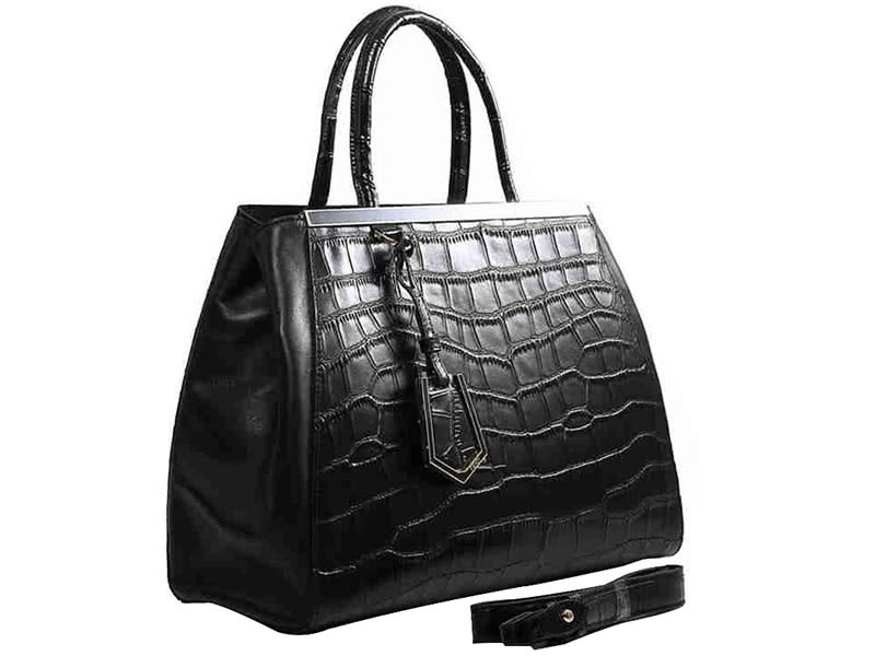 Fendi 2jours Calfskin Tote Bag Croc Black 2